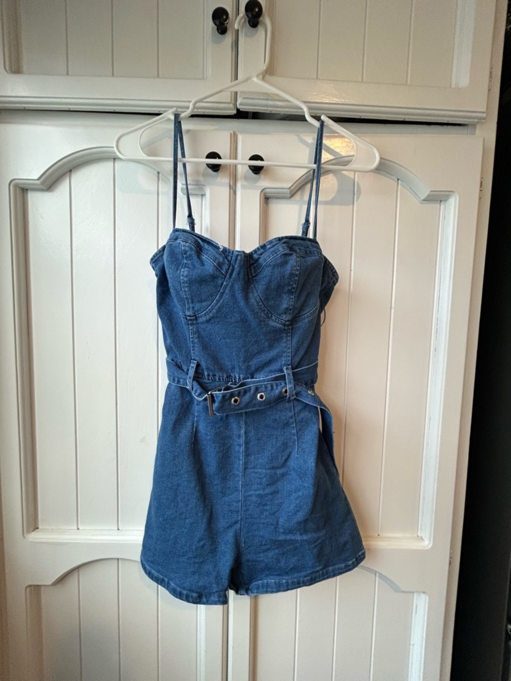 Windsor Denim Romper with Belted Waist